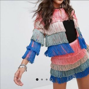 Misguided 2pcs fringe shorts & jacket set sz. 2/S